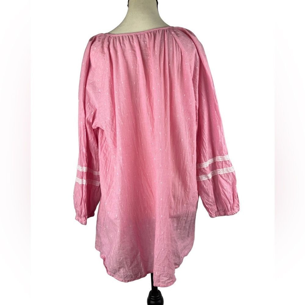 St‎ John’s Bay 100% cotton pink w/ white lace trim long  sleeve sz XL w tassels - Picture 2 of 6